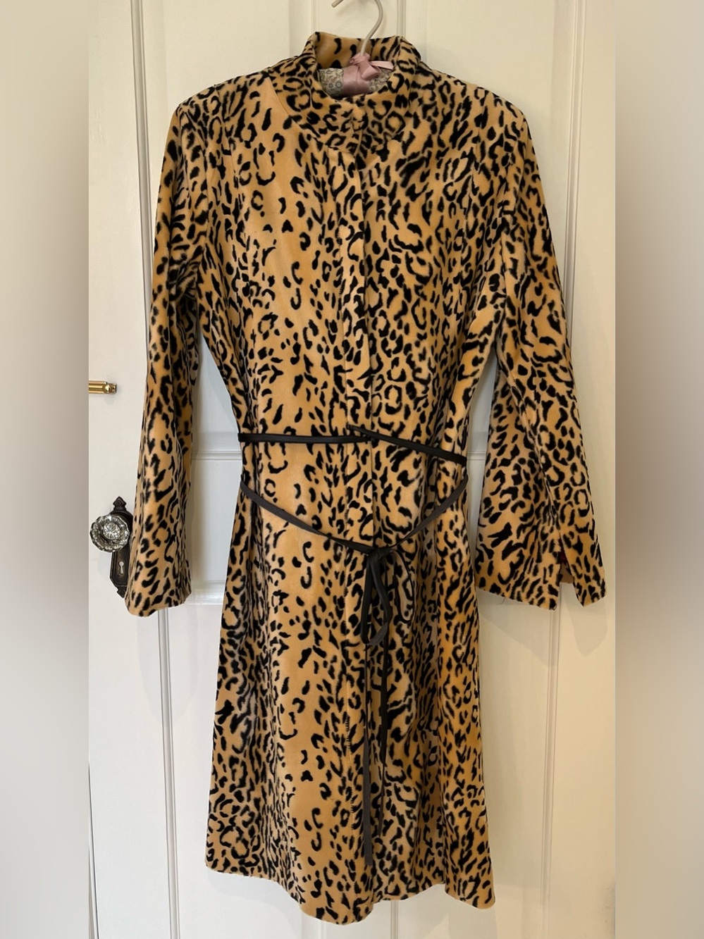 Casting Paris faux fur cat print wrap tie at waist. Wear as coat or dress. Sz 40